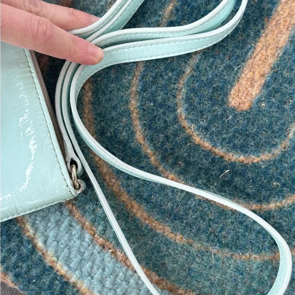 Kate Spade Light Blue Patent Leather Crossbody Bag Zippered Robin’s Egg Mint